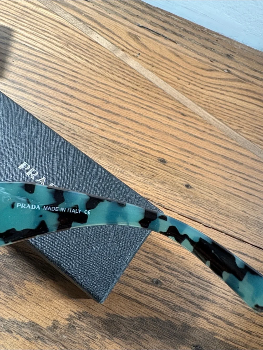 Prada Women’s Square Sunglasses with Turquoise Camo Temples